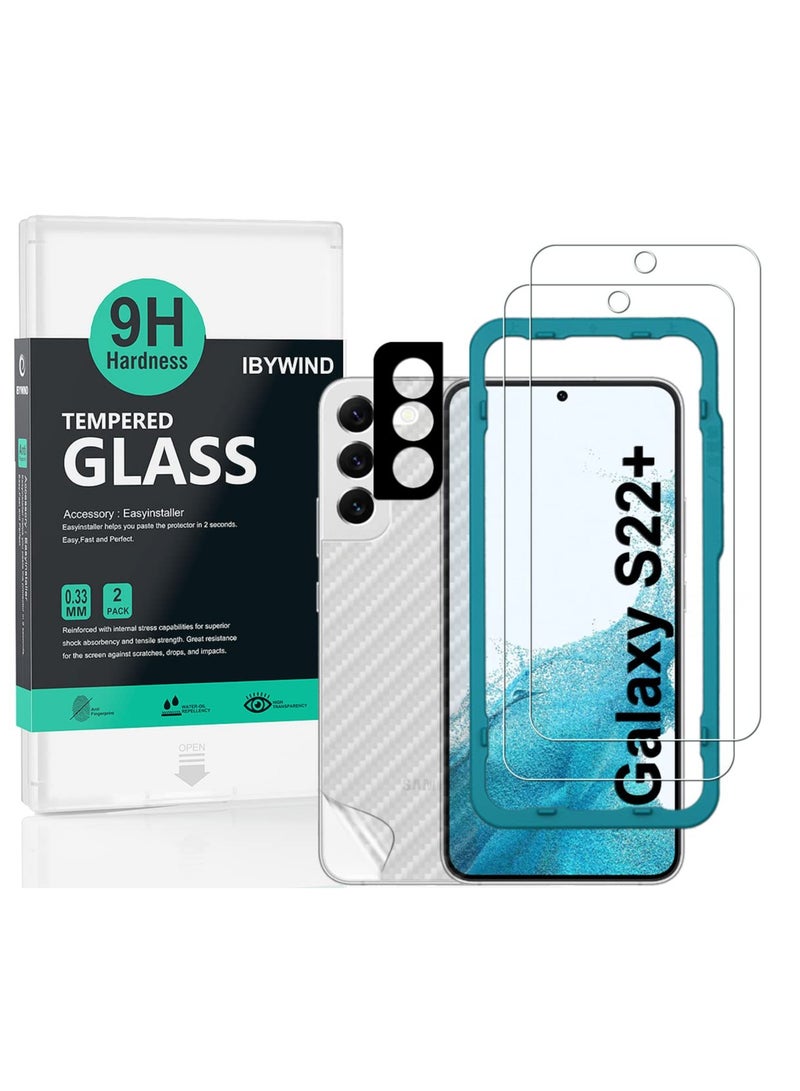 Ibywind 2 of Pack Screen Protector for SamSung Galaxy S22 Plus 5G 6.6 Inch with Metal Camera Lens Protector Back Carbon Fiber Skin Protector Including Easy Install Kit - Image 1