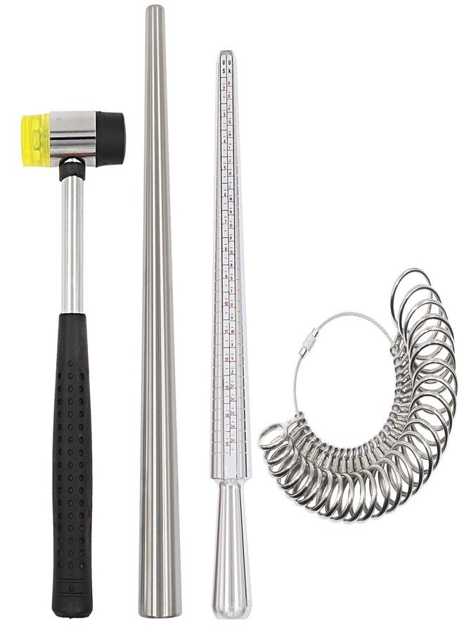 HEYMOUS Ring Sizer Mandrel Measuring Tool Steel Ring Sizing Gauge Sizers Set Rubber Jeweler's Mallet Hammer Metal Finger Size Stick Wire Wrap Rings Tools Jewelry Making Kit - Image 1