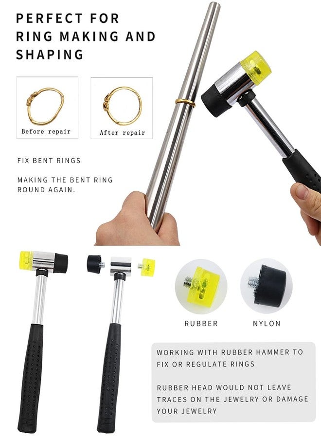 HEYMOUS Ring Sizer Mandrel Measuring Tool Steel Ring Sizing Gauge Sizers Set Rubber Jeweler's Mallet Hammer Metal Finger Size Stick Wire Wrap Rings Tools Jewelry Making Kit - Image 3