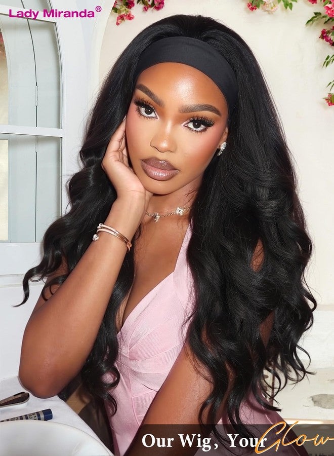 Lady Miranda Yaki Wavy Headband Wigs for Black Women Layered Filp Curls 26 Inches Sythenic Curly Headband Wig Wear and Go Glueless Wig Long Wavy Half Wig (Natural Black) - Image 5