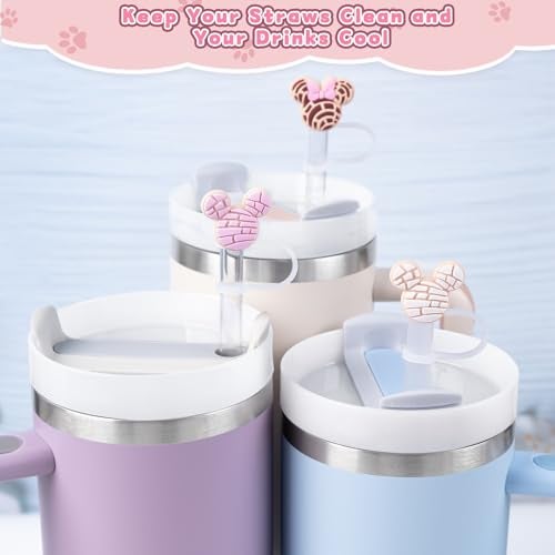 yomanta 9PCS Straw Covers for Stanley Cup Tumbler 30 oz / 40 oz Leak Proof Straw Toppers 10mm Silicone Cute Caps for Stanley Cup Accessories-Pink Mice-9pcs - Image 5
