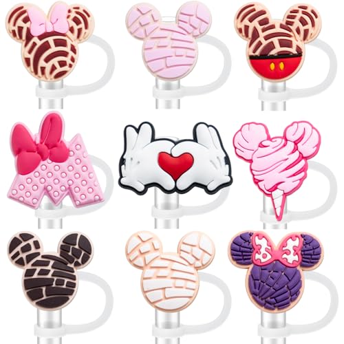 yomanta 9PCS Straw Covers for Stanley Cup Tumbler 30 oz / 40 oz Leak Proof Straw Toppers 10mm Silicone Cute Caps for Stanley Cup Accessories-Pink Mice-9pcs - Image 1