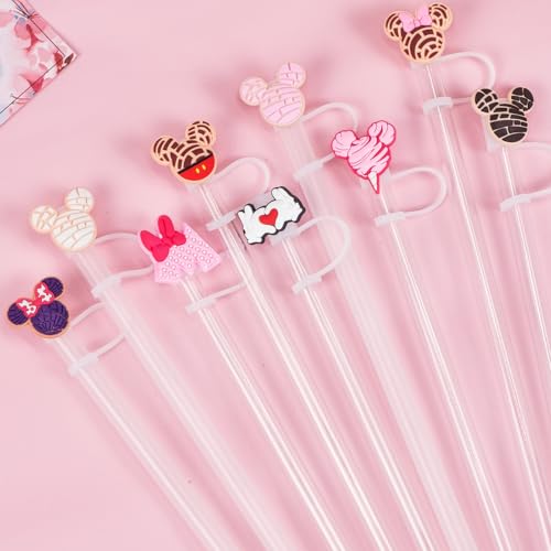 yomanta 9PCS Straw Covers for Stanley Cup Tumbler 30 oz / 40 oz Leak Proof Straw Toppers 10mm Silicone Cute Caps for Stanley Cup Accessories-Pink Mice-9pcs - Image 2
