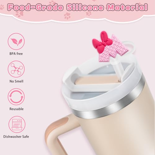 yomanta 9PCS Straw Covers for Stanley Cup Tumbler 30 oz / 40 oz Leak Proof Straw Toppers 10mm Silicone Cute Caps for Stanley Cup Accessories-Pink Mice-9pcs - Image 4