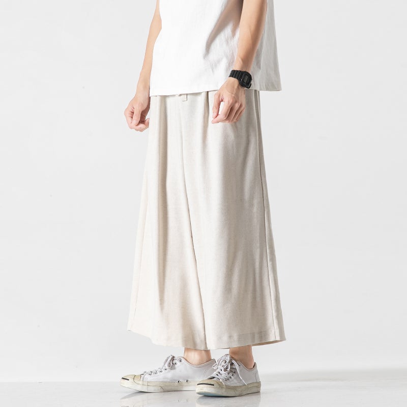 2021 Large Size Men'S Casual Pants Chinese Style Cotton And Linen Wide Leg Pants Straight Loose Men'S Ankle-Length Pants - Image 4