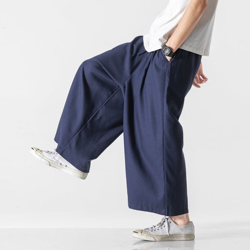 2021 Large Size Men'S Casual Pants Chinese Style Cotton And Linen Wide Leg Pants Straight Loose Men'S Ankle-Length Pants - Image 5