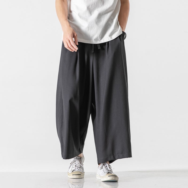 2021 Large Size Men'S Casual Pants Chinese Style Cotton And Linen Wide Leg Pants Straight Loose Men'S Ankle-Length Pants - Image 2