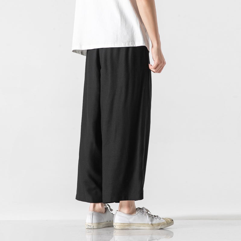 2021 Large Size Men'S Casual Pants Chinese Style Cotton And Linen Wide Leg Pants Straight Loose Men'S Ankle-Length Pants - Image 3