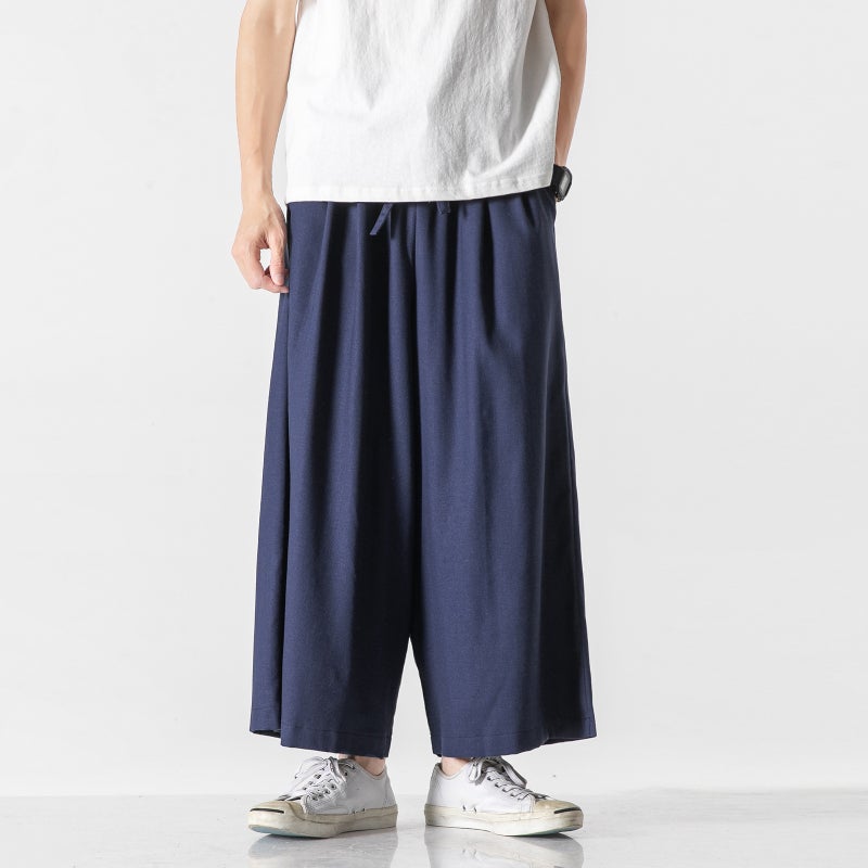 2021 Large Size Men'S Casual Pants Chinese Style Cotton And Linen Wide Leg Pants Straight Loose Men'S Ankle-Length Pants - Image 1
