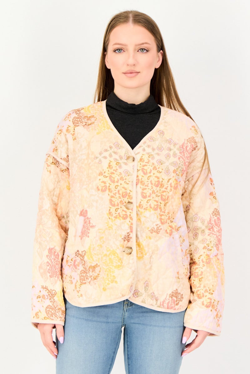 Reserved Women Floral Print Quilted Jacket, Multicolor - Image 1