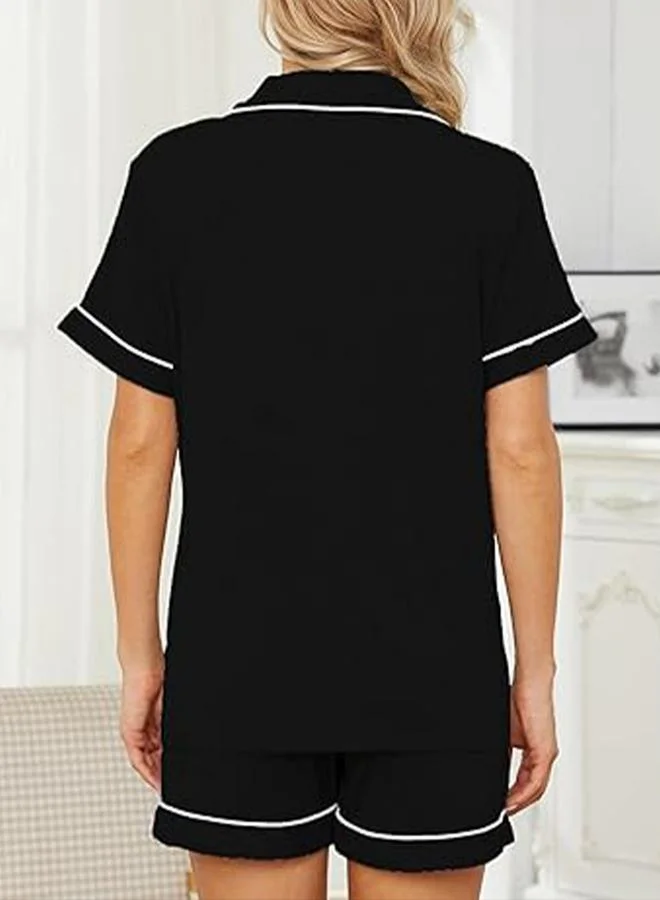 Take Two Black Black Solid Piping Detail Shirt and Shorts Set for Women | Best Price UAE