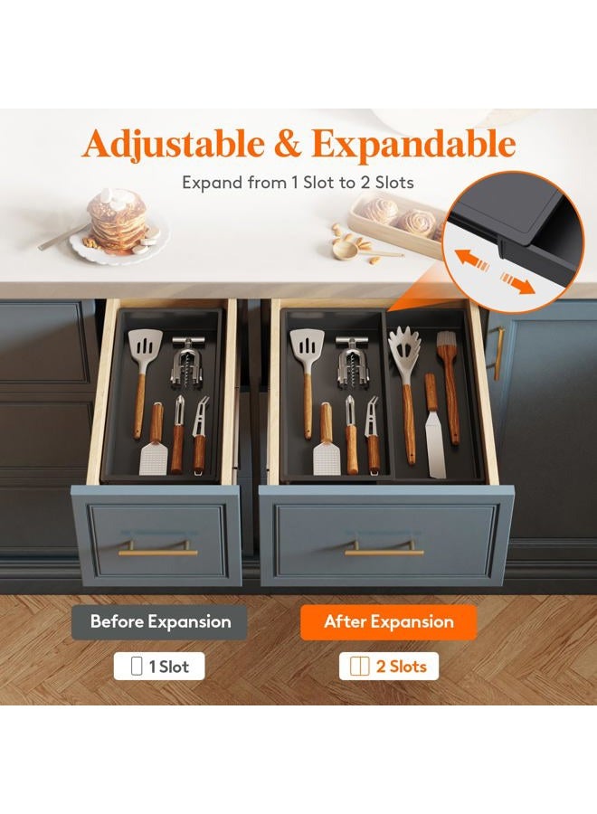 Lifewit Utensil Drawer Organizer, Expandable Cooking Silverware Tray for Kitchen Drawer, Adjustable Cutlery Flatware Holder, Plastic Spatula Tools and Gadgets Storage Divider, 2 Compartments, Black - Image 4