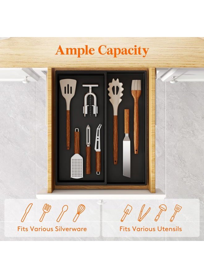Lifewit Utensil Drawer Organizer, Expandable Cooking Silverware Tray for Kitchen Drawer, Adjustable Cutlery Flatware Holder, Plastic Spatula Tools and Gadgets Storage Divider, 2 Compartments, Black - Image 2