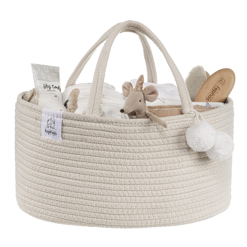 Fephas fephas Baby Diaper Caddy Organizer Off White Rope Nursery Storage Bin Portable Diaper Storage Basket for Changing Table and Car Perfect Baby Shower Registry Gift 