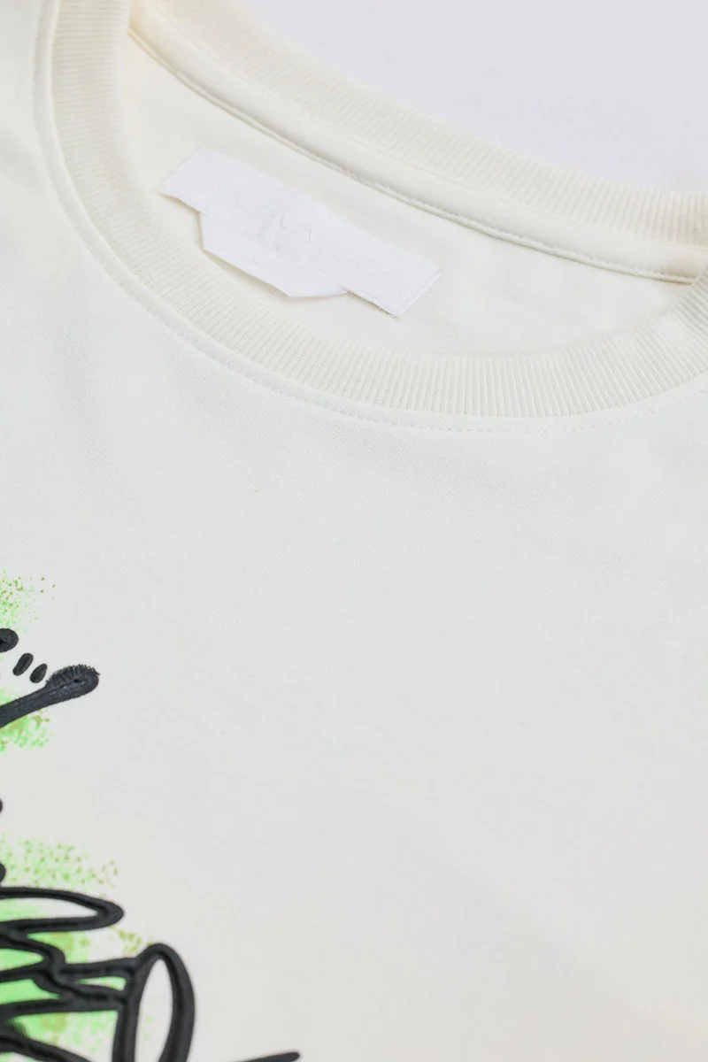 سنيتش Off White Graphic Half Sleeve Oversized Streetwear T-Shirt