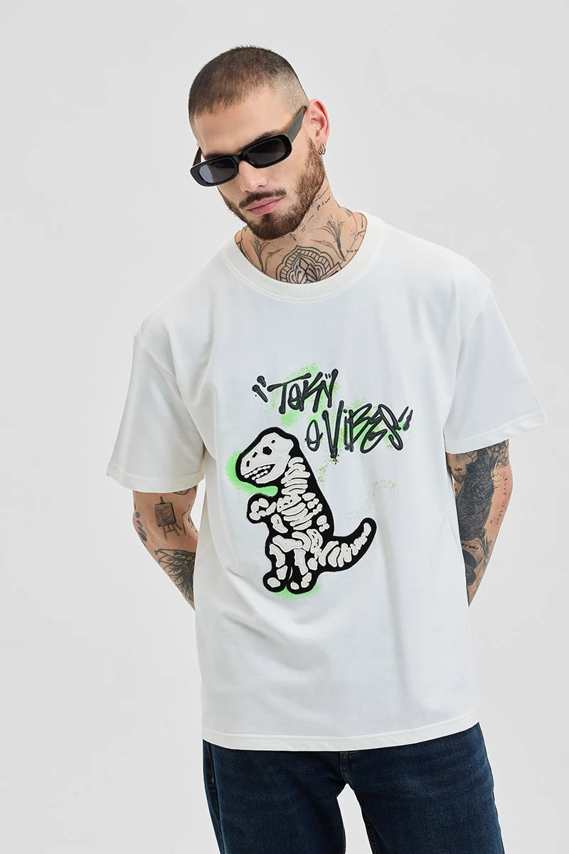 Snitch  Off White Graphic Half Sleeve Oversized Streetwear T-Shirt for Men | Best Price UAE
