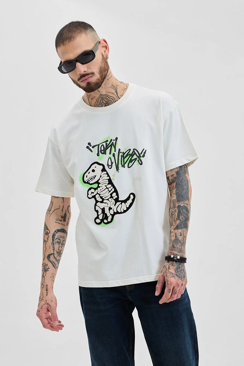 سنيتش Off White Graphic Half Sleeve Oversized Streetwear T-Shirt