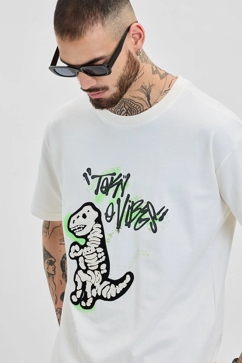 Snitch  Off White Graphic Half Sleeve Oversized Streetwear T-Shirt for Men | Best Price UAE