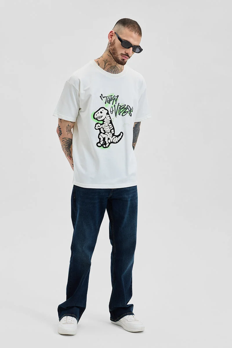 Snitch  Off White Graphic Half Sleeve Oversized Streetwear T-Shirt for Men | Best Price UAE