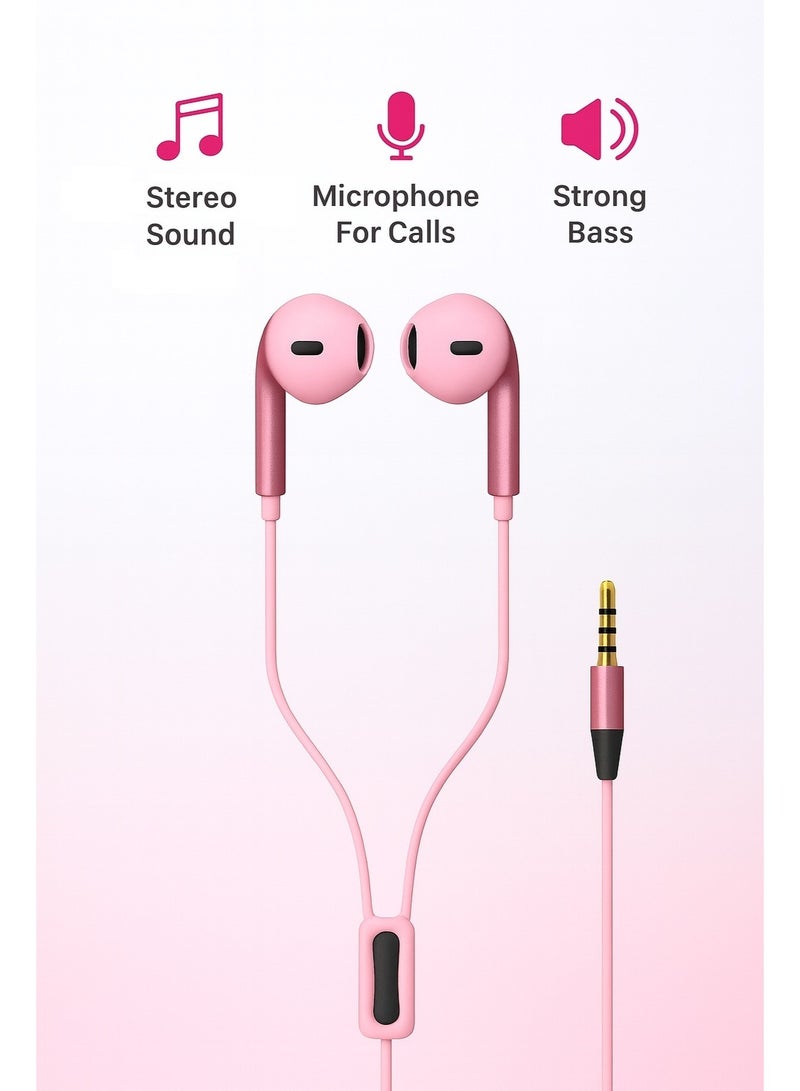 Y609 Wired Earphones with Superior Stereo Sound with Microphone and Remote - Noise Isolation and Tangle-Free Cable -Pink - Image 4