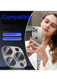 Generic For iPhone 16 Pro/iPhone 16 Pro Max Camera Lens Protector 9H Tempered Glass Camera Cover Screen Metal Ring Case Friendly Scratch Resistant Easy to Install Bling Tempered Glass Cover Camera Screen Protector with Metal Ring Protector, Case Lens for iPhone 16 Pro / iPhone 16 Pro Max.  Real machine debugging accurate color accuracy - Natural Titanium  - Image 2