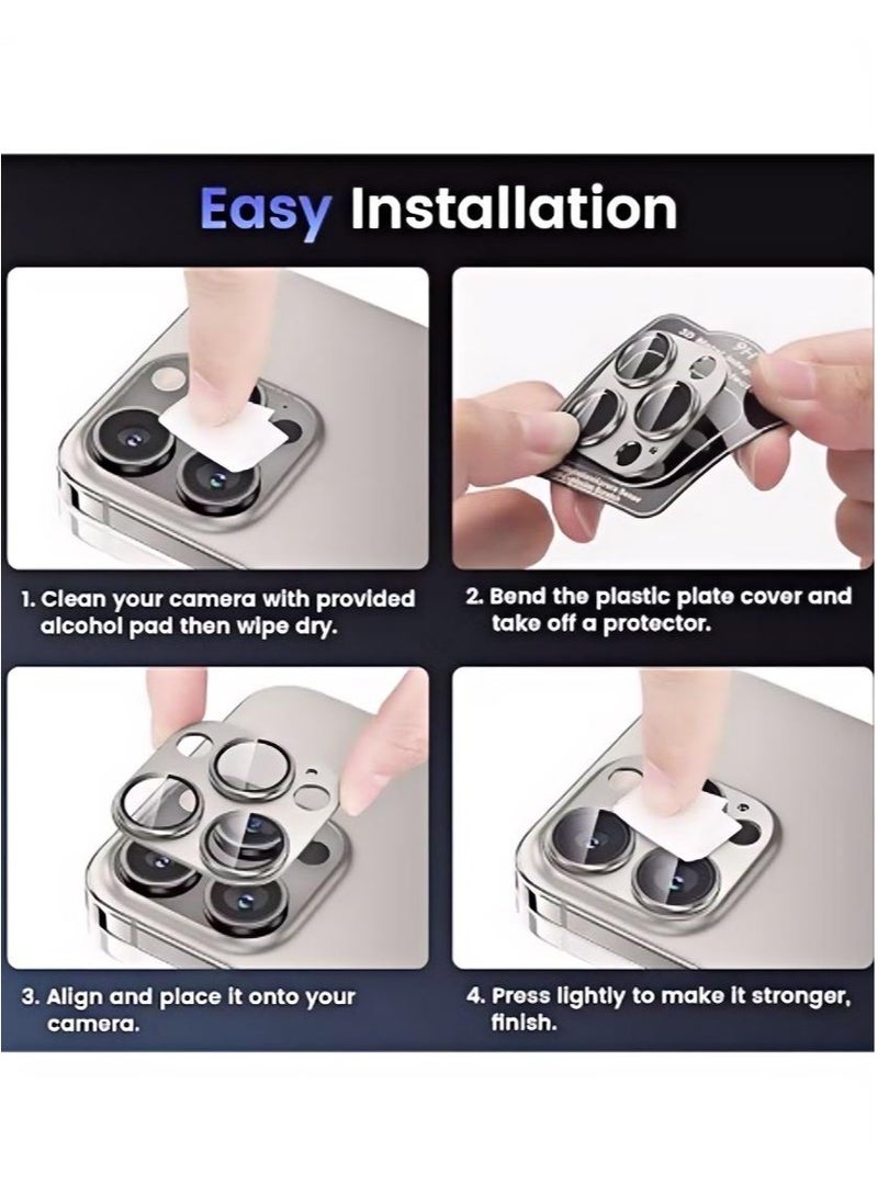 For iPhone 16 Pro/iPhone 16 Pro Max Camera Lens Protector 9H Tempered Glass Camera Cover Screen Metal Ring Case Friendly Scratch Resistant Easy to Install Bling Tempered Glass Cover Camera Screen Protector with Metal Ring Protector, Case Lens for iPhone 16 Pro / iPhone 16 Pro Max.  Real machine debugging accurate color accuracy - Natural Titanium