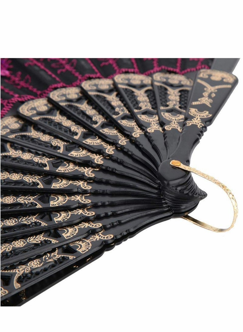 Excefore Embroidered Sequin Folding Fan, Chinese Japanese Wedding Party Gifts Dance Props Home Decor Holiday Gifts 5 Pcs  - Image 5