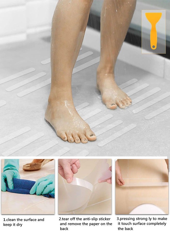 HAWAWA Anti Slip Shower Stickers, 24 PCS Safety Bathtub Strips Adhesive Decals, Bathtub Non Slip Stickers and Scraper for Bath Tub, Shower Floor, Stairs, Ladders Clear - Image 2