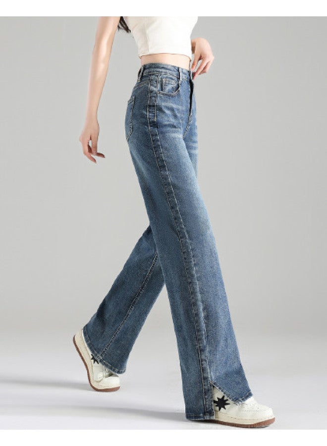 TonLion korean-style Versatile High-waisted Slimming Straight-leg Pants With Minimalist Small Slit Hem Jeans - Image 1