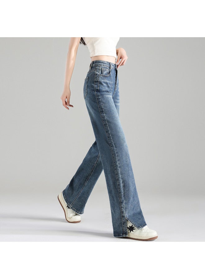 TonLion korean-style Versatile High-waisted Slimming Straight-leg Pants With Minimalist Small Slit Hem Jeans - Image 2