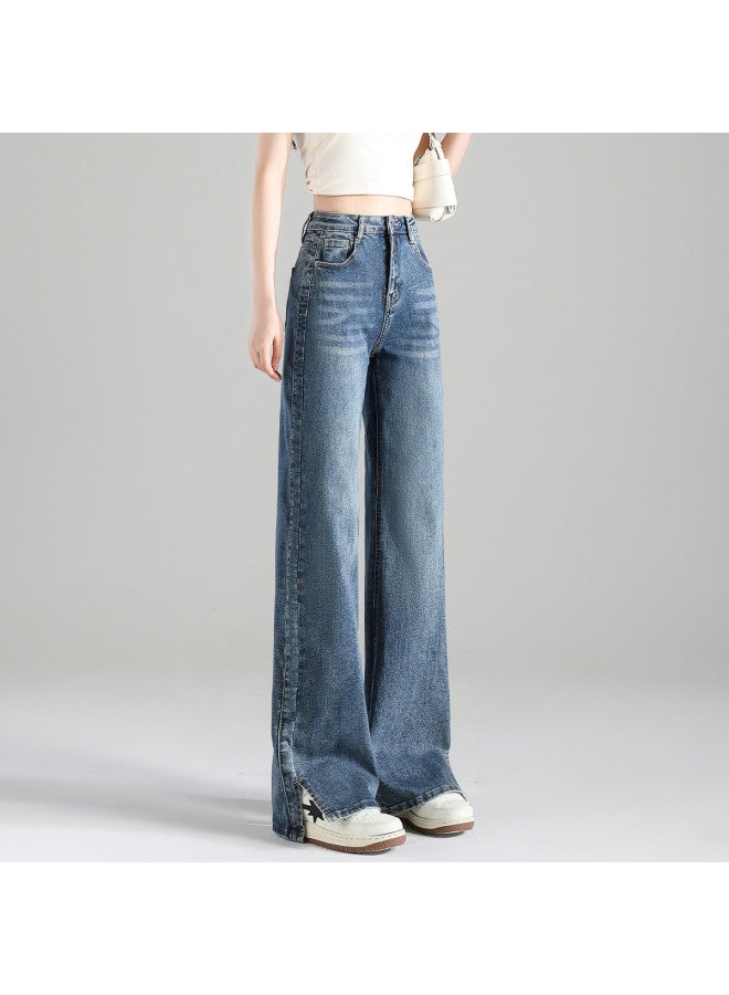 TonLion korean-style Versatile High-waisted Slimming Straight-leg Pants With Minimalist Small Slit Hem Jeans - Image 4
