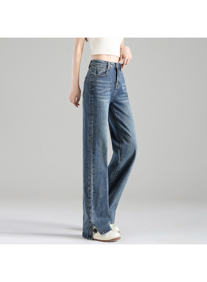 TonLion korean-style Versatile High-waisted Slimming Straight-leg Pants With Minimalist Small Slit Hem Jeans - Image 3