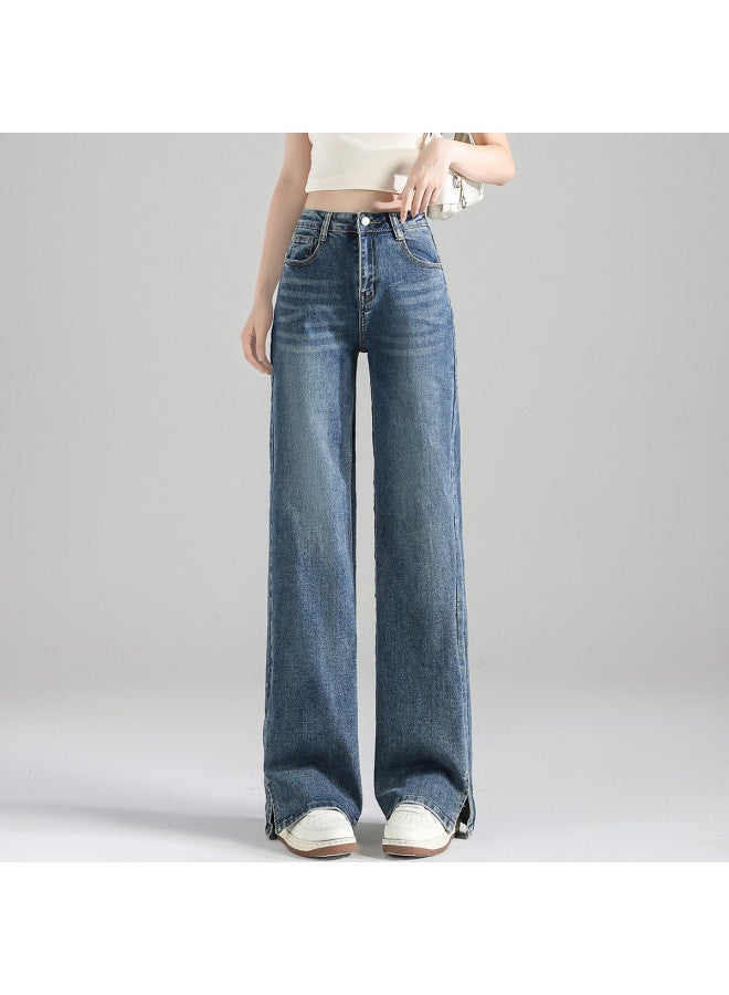 TonLion korean-style Versatile High-waisted Slimming Straight-leg Pants With Minimalist Small Slit Hem Jeans - Image 5