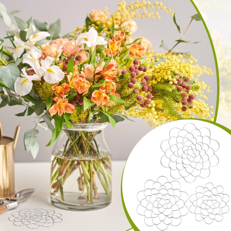 Hotop 3 Pcs Flower Arrangement Holder Floral Grid Flower Frog Tool Wire Stainless Steel Easy Arranger Floral Organizer for Vase Stems Bouquets(5'', 6'', 7'' Dia,Cute Style) - Image 2
