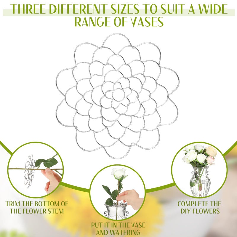 Hotop 3 Pcs Flower Arrangement Holder Floral Grid Flower Frog Tool Wire Stainless Steel Easy Arranger Floral Organizer for Vase Stems Bouquets(5'', 6'', 7'' Dia,Cute Style) - Image 5