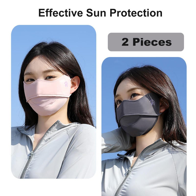 YUANST 2Pcs UV Face Mask, Sun Masks for Women, Cooling Breathable Face Cover for Outdoors, Washable Reusable (Pink+Gray) - Image 2