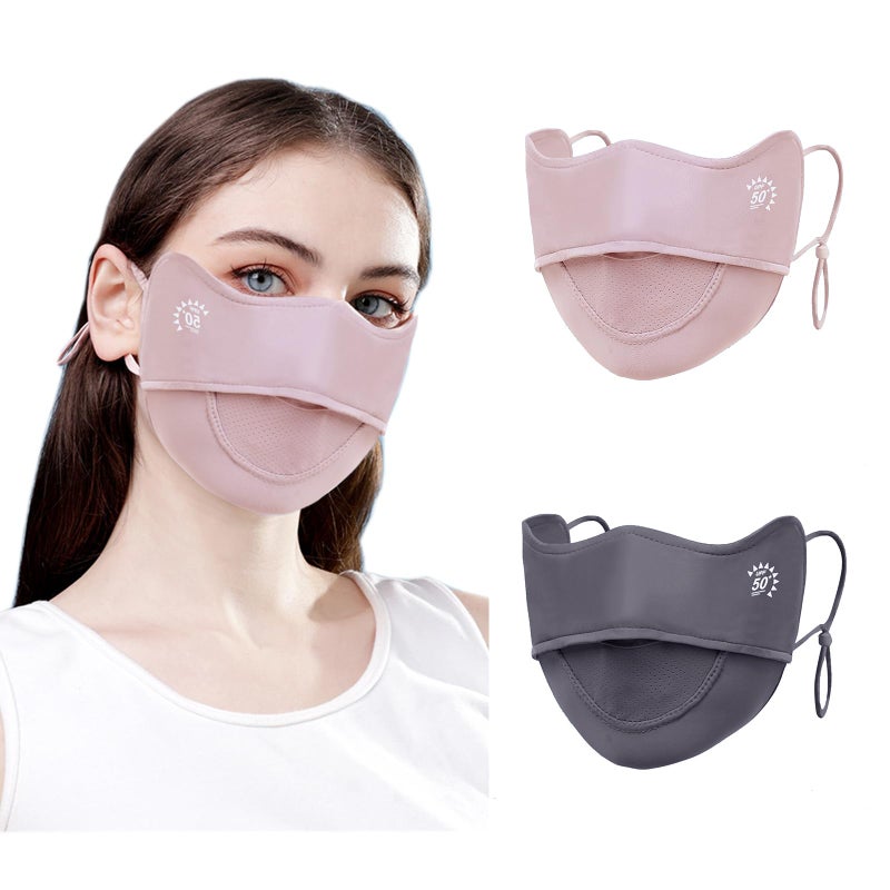 YUANST 2Pcs UV Face Mask, Sun Masks for Women, Cooling Breathable Face Cover for Outdoors, Washable Reusable (Pink+Gray) - Image 1