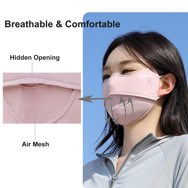 YUANST 2Pcs UV Face Mask, Sun Masks for Women, Cooling Breathable Face Cover for Outdoors, Washable Reusable (Pink+Gray) - Image 3