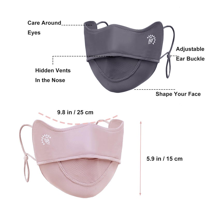 YUANST 2Pcs UV Face Mask, Sun Masks for Women, Cooling Breathable Face Cover for Outdoors, Washable Reusable (Pink+Gray) - Image 5