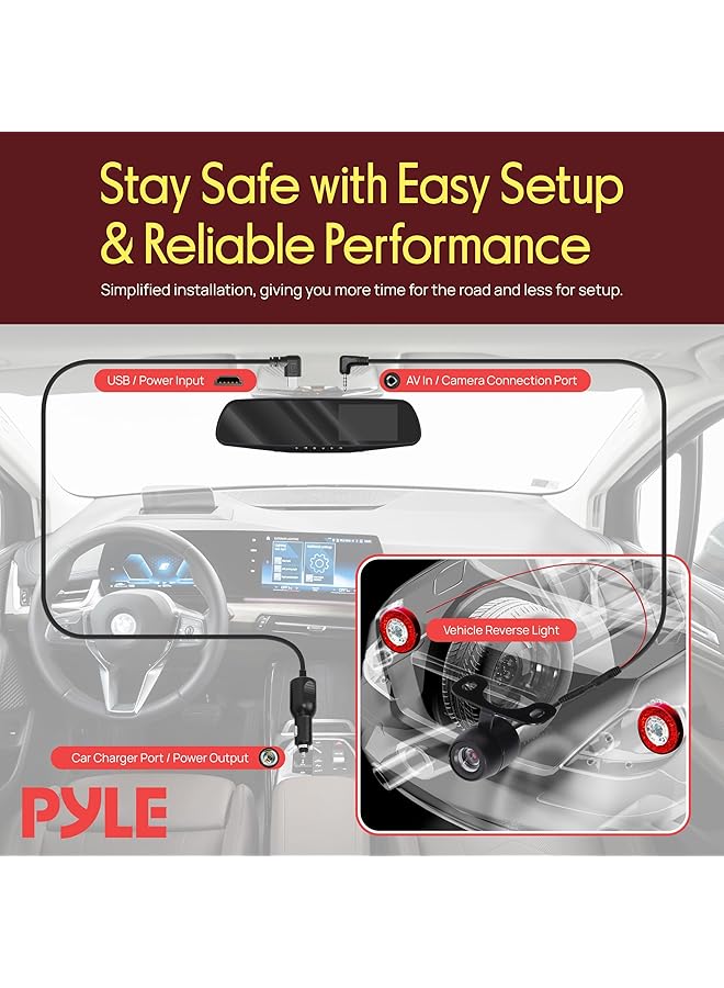 Pyle Dash Cam Rearview Mirror 4.3” Dvr Monitor Rear View Dual Camera Video Recording System Built In G Sensor Motion Detect Parking Control Loop Record Support Plcmdvr49, Black, 4.3 Inches - Image 3