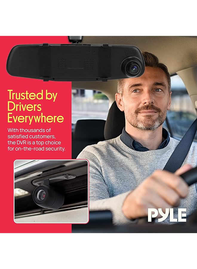 Pyle Dash Cam Rearview Mirror 4.3” Dvr Monitor Rear View Dual Camera Video Recording System Built In G Sensor Motion Detect Parking Control Loop Record Support Plcmdvr49, Black, 4.3 Inches - Image 5