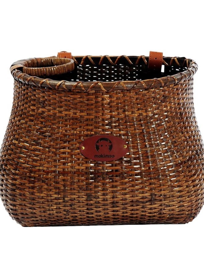 Makimoo Bike Basket for Women's Beach Cruiser or Scooter The Original Wicker Bicycle Baskets with Built in Cup Holder for Front Handlebar-Classic Vintage Style Handmade Natural Rattan Wicker (Stained) - Image 1