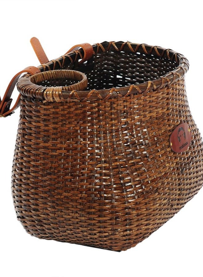 Makimoo Bike Basket for Women's Beach Cruiser or Scooter The Original Wicker Bicycle Baskets with Built in Cup Holder for Front Handlebar-Classic Vintage Style Handmade Natural Rattan Wicker (Stained) - Image 2