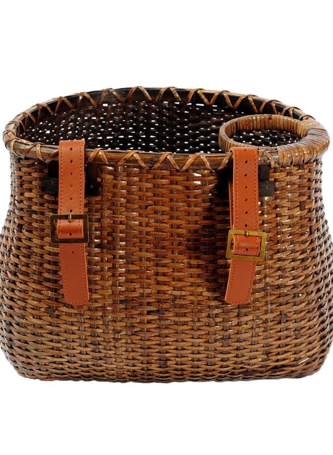 Makimoo Bike Basket for Women's Beach Cruiser or Scooter The Original Wicker Bicycle Baskets with Built in Cup Holder for Front Handlebar-Classic Vintage Style Handmade Natural Rattan Wicker (Stained) - Image 3