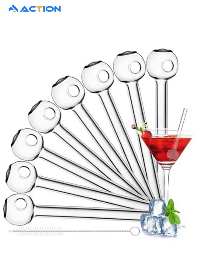 ACTION Clear Glass Straws,10cm X 8 mm X 22mm Reusable Straight & Smoothie Straws, Set Of 8 With Cleaning Brush - Image 1