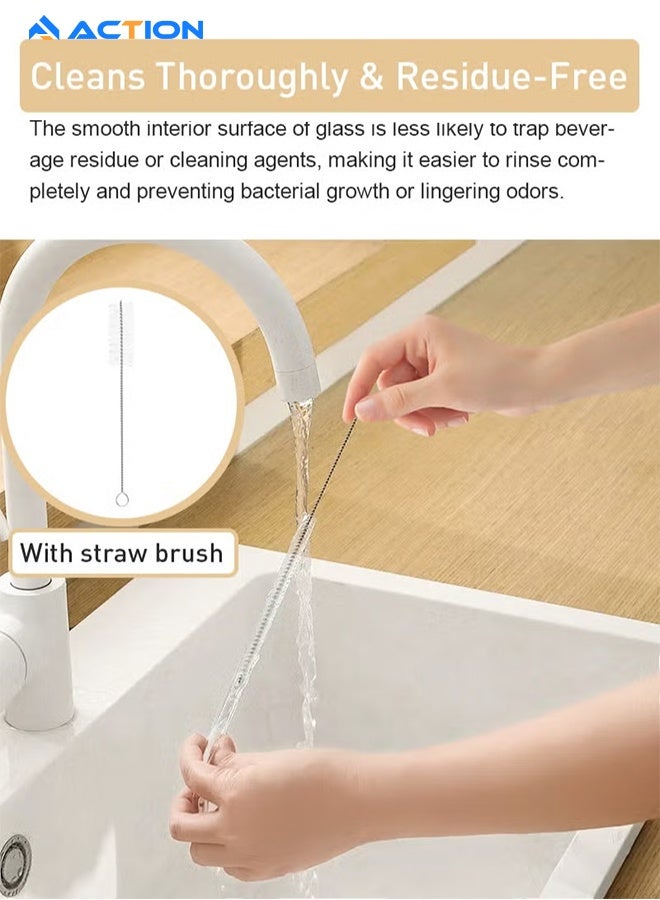 ACTION Clear Glass Straws,10cm X 8 mm X 22mm Reusable Straight & Smoothie Straws, Set Of 8 With Cleaning Brush - Image 4