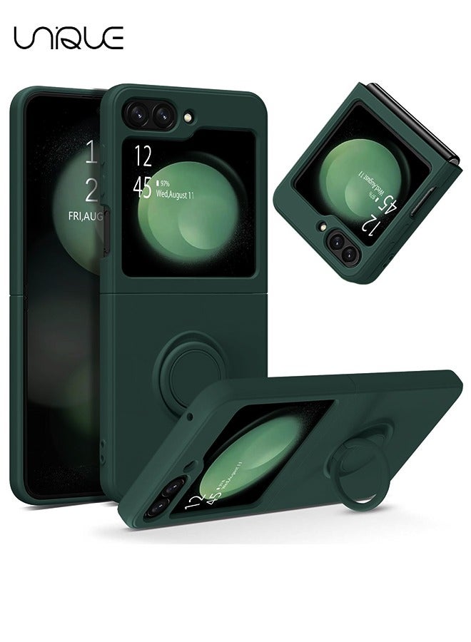 Unique For Samsung Galaxy Z Flip 5 Phone Case with Ring Stand Shockproof Full Body Protection Phone Case for Galaxy Z Flip 5 5G 6.7 Inch, Green - Image 1