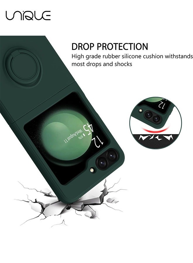 Unique For Samsung Galaxy Z Flip 5 Phone Case with Ring Stand Shockproof Full Body Protection Phone Case for Galaxy Z Flip 5 5G 6.7 Inch, Green - Image 4