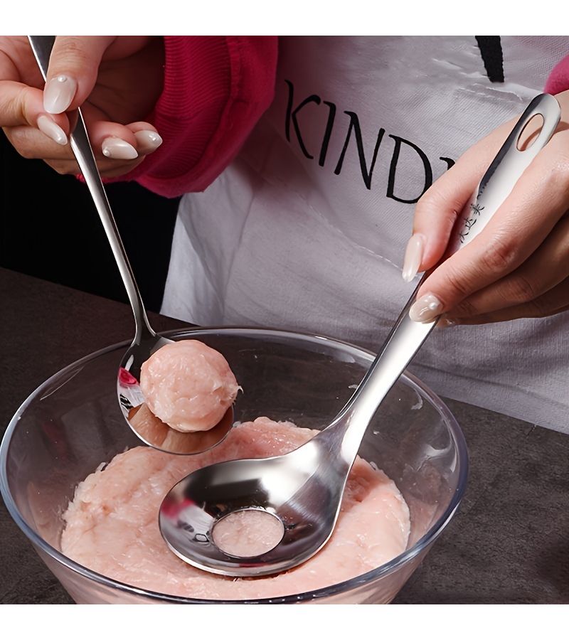 Silvery 1pc Home Kitchen Meatball Olive Spoon for Party Food Making - Image 2