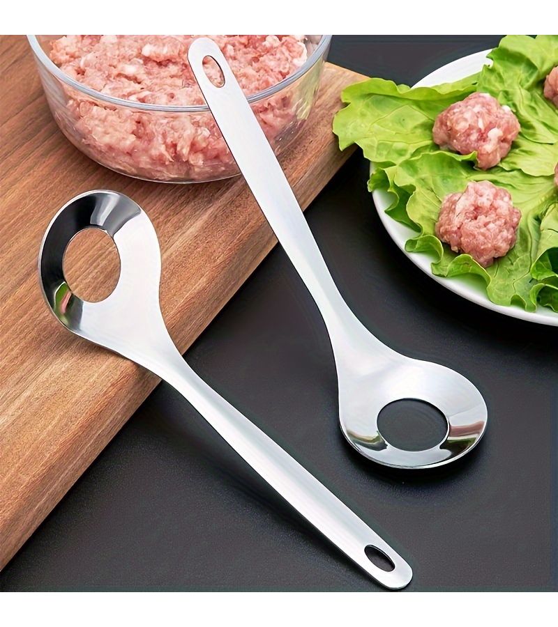Silvery 1pc Home Kitchen Meatball Olive Spoon for Party Food Making - Image 1